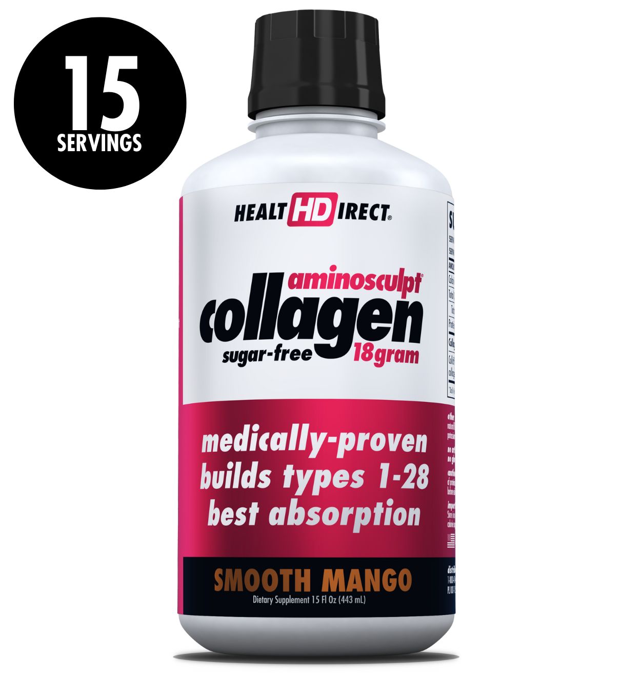 AminoSculpt Sugar-Free 18 Gram 15oz Smooth Mango has 15 Servings Per Bottle