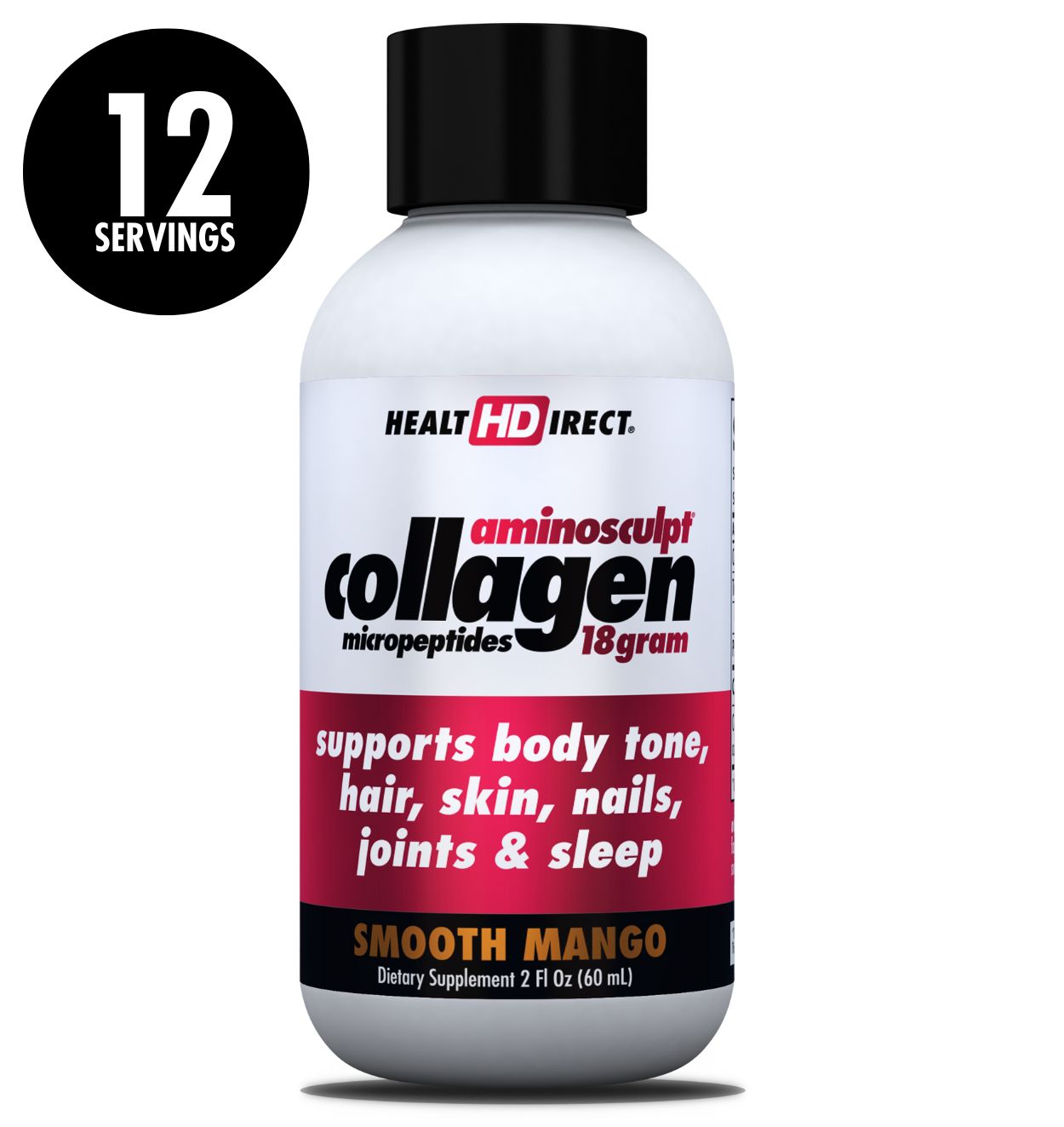 AminoSculpt Sugar-Free 18 Gram Smooth Mango 2oz has 1 Serving Per Bottle and 12 Per 12 Pack