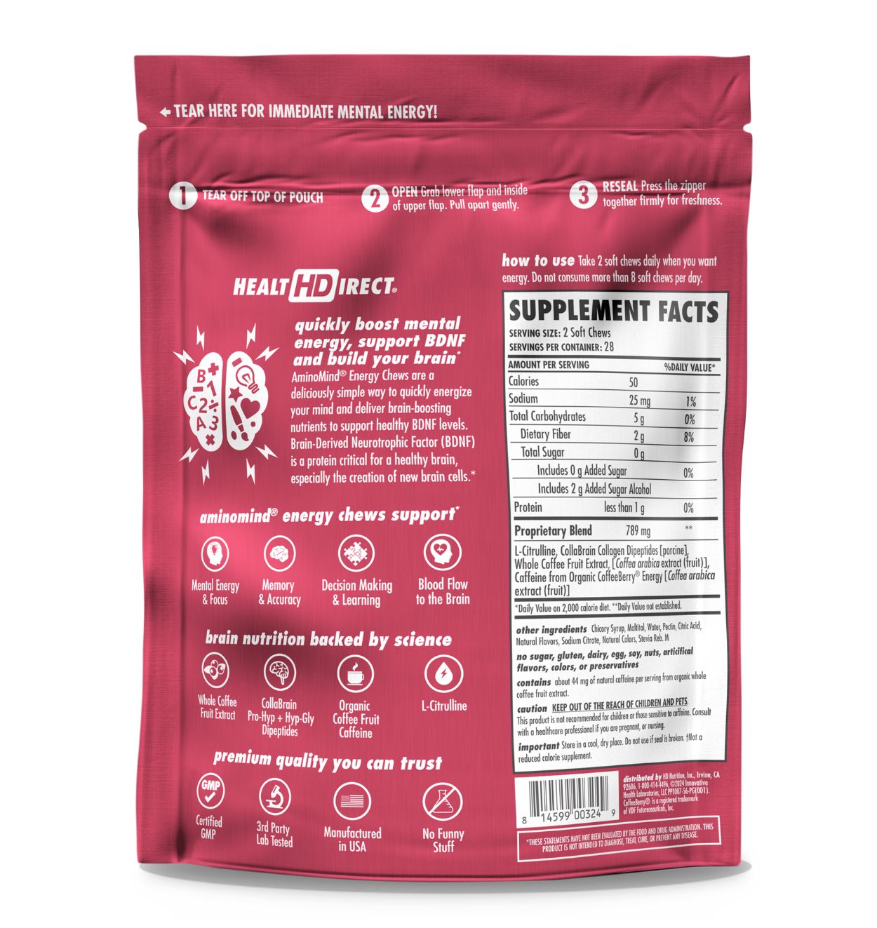 AminoMind Energy Chews Blackberry, Back